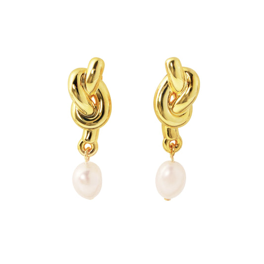 Irregular Natural Pearl Knot Dangling Earrings in 999 Silver
