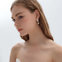 Irregular Natural Pearl Knot Dangling Earrings in 999 Silver