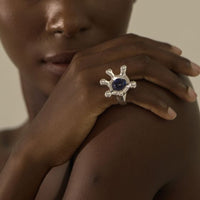 Sterling Silver Irregular Crown Gemstone Statement Ring
