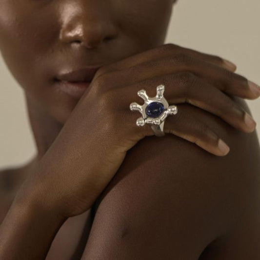 Sterling Silver Irregular Crown Gemstone Statement Ring