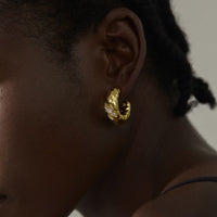 Three-CZ Geometric U-Shape Hoop Earrings in Sterling Silver
