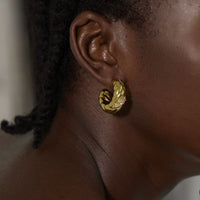 Three-CZ Geometric U-Shape Hoop Earrings in Sterling Silver