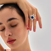 Sterling Silver Irregular Crown Gemstone Statement Ring