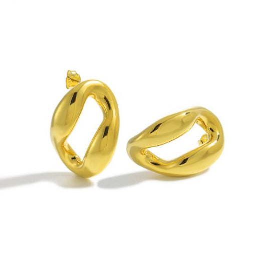 Irregular Hollow Circle Sterling Silver Stud Earrings