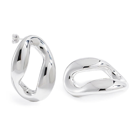 Electroformed Hollow Irregular Circle Sterling Silver Stud Earrings