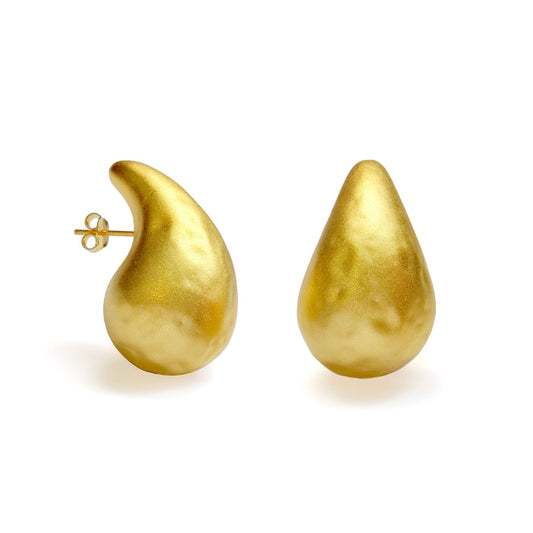 Large Irregular Textured Water Drop Silver Stud Earrings