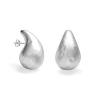 Large Irregular Textured Water Drop Silver Stud Earrings