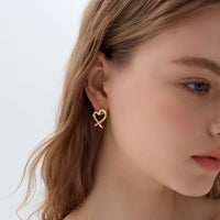 Honey Moon Hollow Heart 999 Sterling Silver Stud Earrings