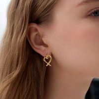 Honey Moon Hollow Heart 999 Sterling Silver Stud Earrings