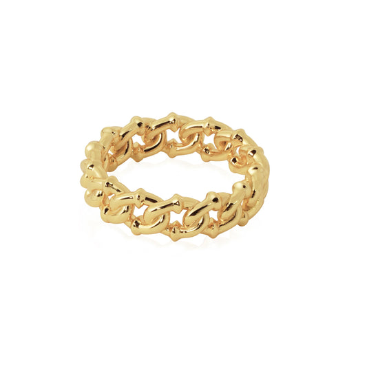 Hollow Curb Chain Ring, 925 Sterling Silver (Yellow Gold or Silver)