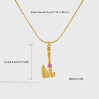 Red Heart Crystal Axe Pendant Necklace in 925 Sterling Silver