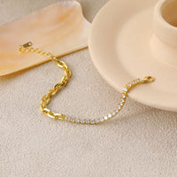 Simple Hollow Chain Crystal 925 Sterling Silver Bracelet