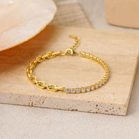 Simple Hollow Chain Crystal 925 Sterling Silver Bracelet