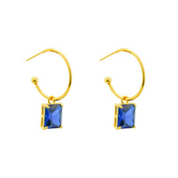 Rectangle Crystal Hoop Earrings in 925 Sterling Silver