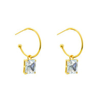 Rectangle Crystal Hoop Earrings in 925 Sterling Silver