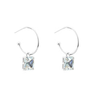 Rectangle Crystal Hoop Earrings in 925 Sterling Silver