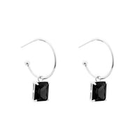 Rectangle Crystal Hoop Earrings in 925 Sterling Silver