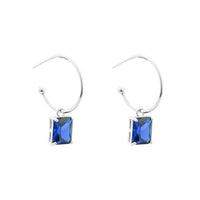 Rectangle Crystal Hoop Earrings in 925 Sterling Silver