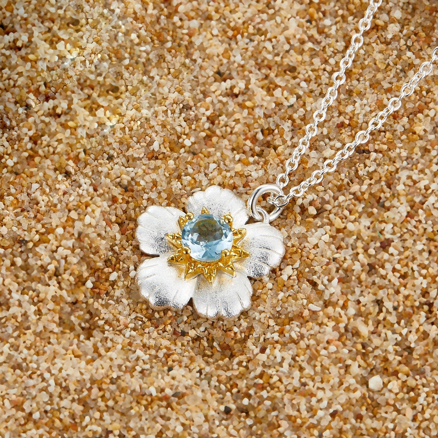 Blue Topaz Flower Pendant Necklace