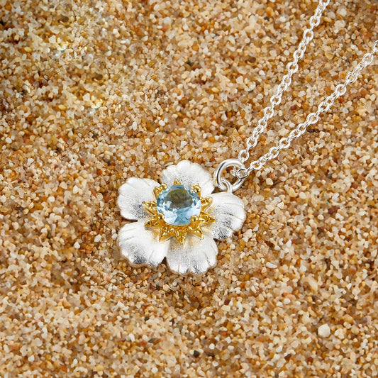 Blue Topaz Flower Pendant Necklace