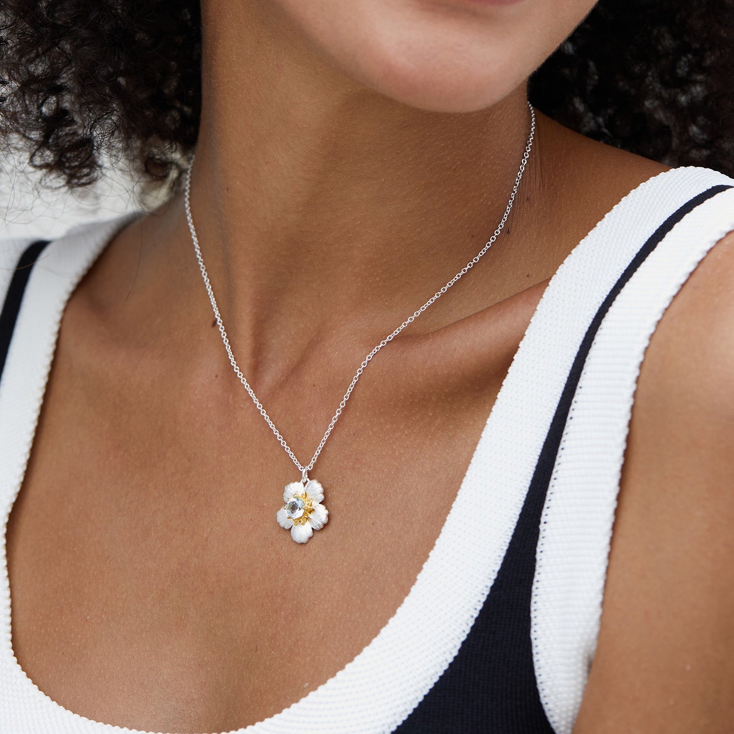 Blue Topaz Flower Pendant Necklace