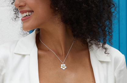 Blue Topaz Flower Pendant Necklace