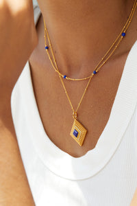 Sterling Silver Natural Lapis Lazuli Square Necklace