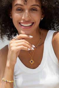 Sterling Silver Natural Lapis Lazuli Square Necklace