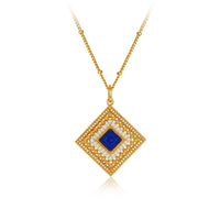Sterling Silver Natural Lapis Lazuli Square Necklace