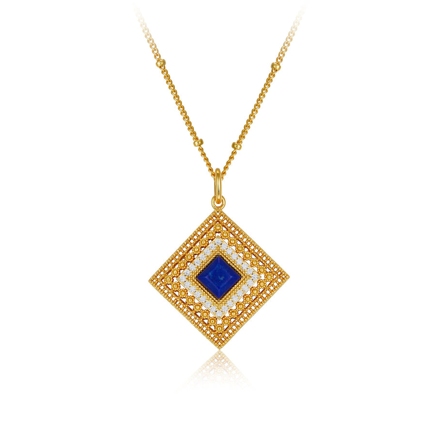 Sterling Silver Natural Lapis Lazuli Square Necklace