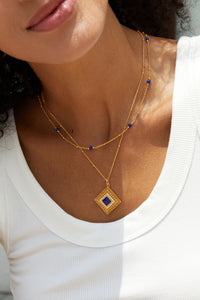 Sterling Silver Natural Lapis Lazuli Square Necklace