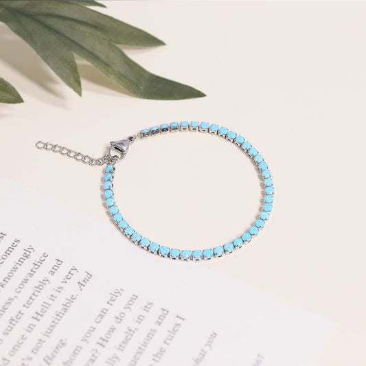 Stainless Steel Turquoise Rhinestone Tennis Bracelet
