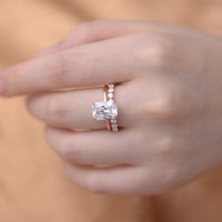 Emerald Cut Eternity Silver Engagement Ring Set