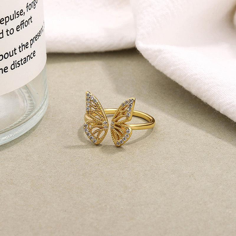 Gold Plated Sterling Silver Butterfly Ring