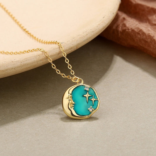 Gold Plated Sterling Silver Enamel MoonStar Necklace