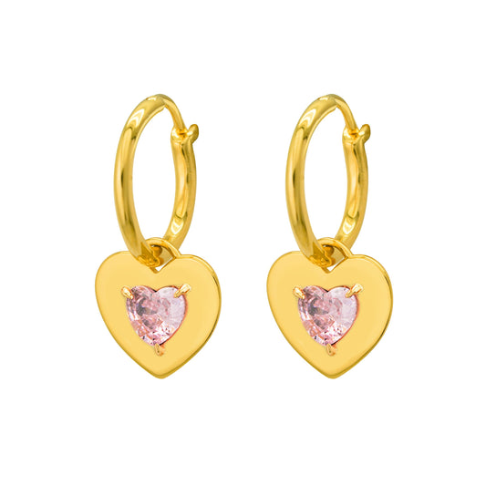 Pink CZ Heart Convertible Hoop Earrings