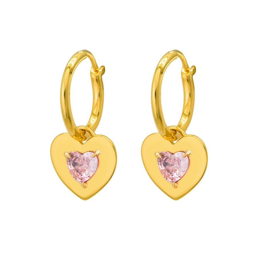 Pink Crystal Heart Convertible Hoop Earrings