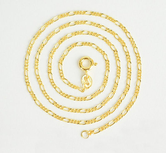 18K Yellow Gold Figaro Marina Chain Necklace, 925 Sterling Silver