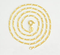18K Yellow Gold Figaro Marina Chain Necklace, 925 Sterling Silver
